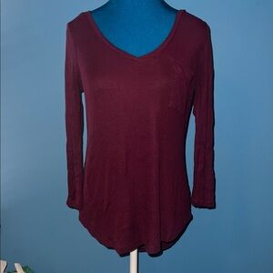 Merona Deep Burgundy Long Sleeve V-Neck Top